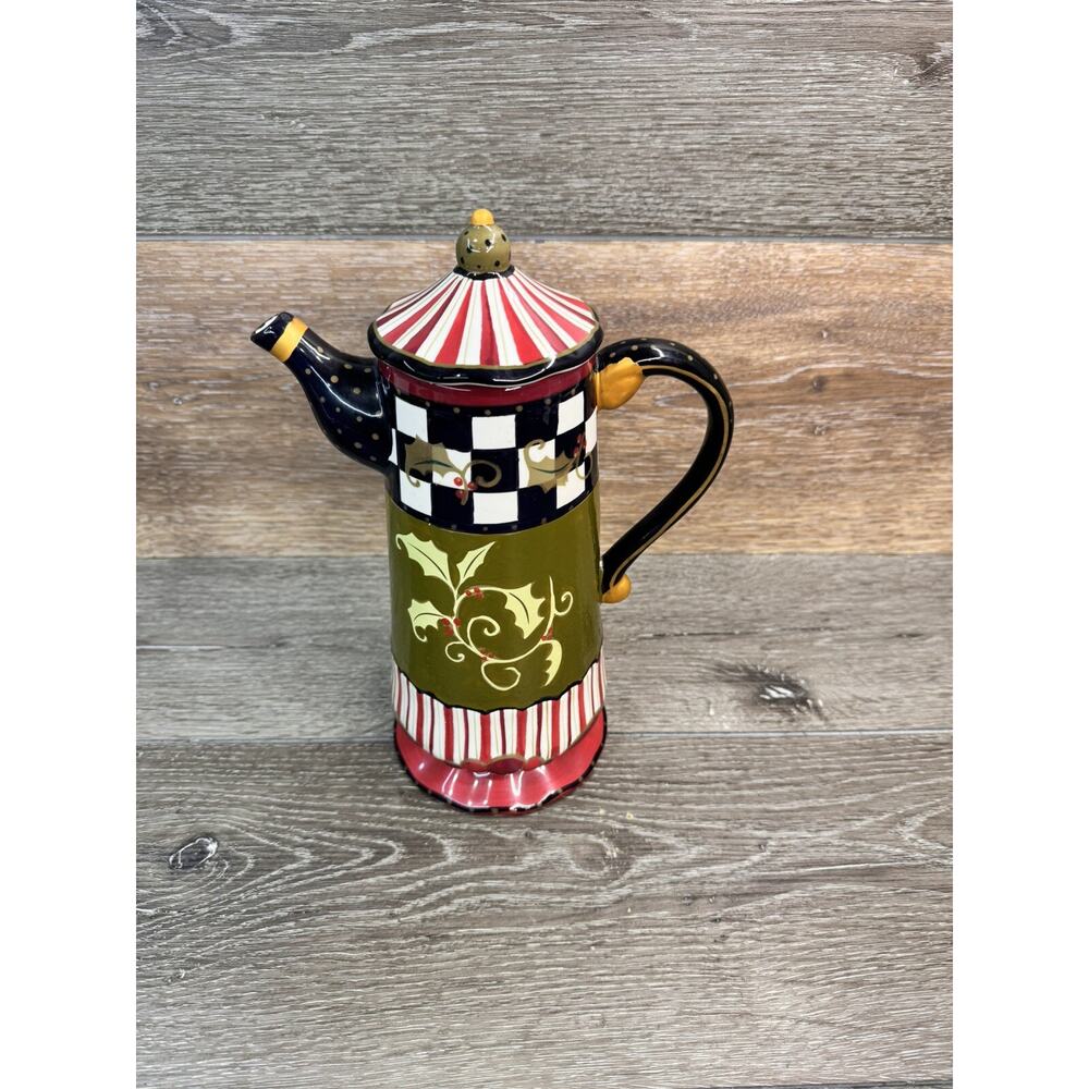 Rare Amber Rose Coffee Pot By Nanette Vacher 11.5” Tall ~unused Condition!!